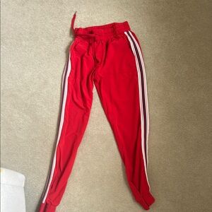 TNA Red Track Pants with White Stripes